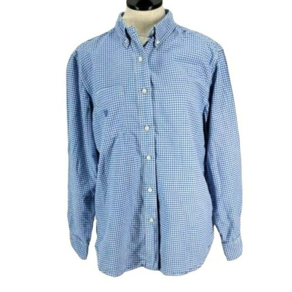Chaps Men's Blue Gingham Button Down Long Sleeve Shirt Medium